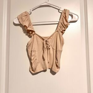 RSQ x Tillys (M) Cream Cropped Tank Top w Ruffled Straps